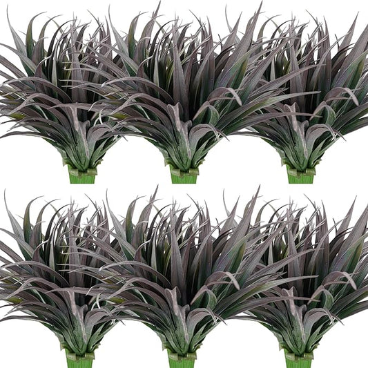 8Pcs Artificial Grass Plant Fake Outdoor Plastic Plants UV Resistant Faux Grasses Greenery Shrubs for Window Box Garden Patio Porch Home Decor Black