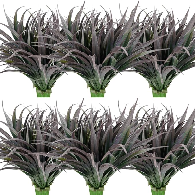 24Pcs Artificial Grass Plant Fake Outdoor Plastic Plants UV Resistant Faux Grasses Greenery Shrubs for Window Box Garden Patio Porch Home Decor Black