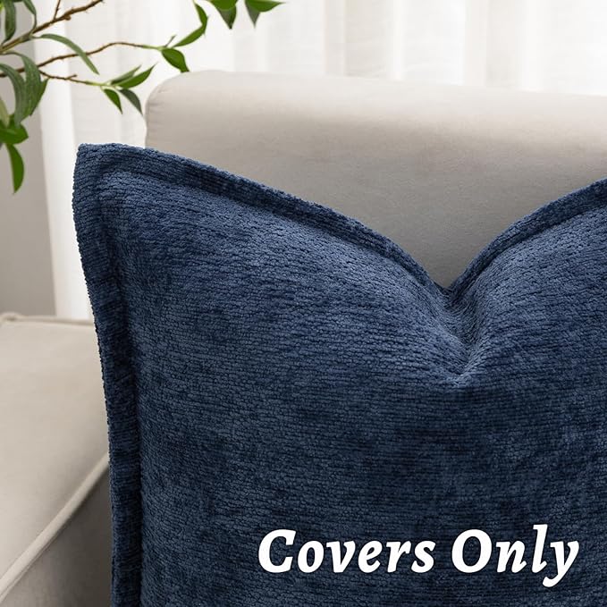 Navy Blue Decorative Throw Pillow Covers 18x18 Inch Set of 2 Cozy Soild Chenille Cushion Cases Soft Textured Square Couch Pillows Cover Boho Accent Farmhouse Pillowcases for Sofa Bed