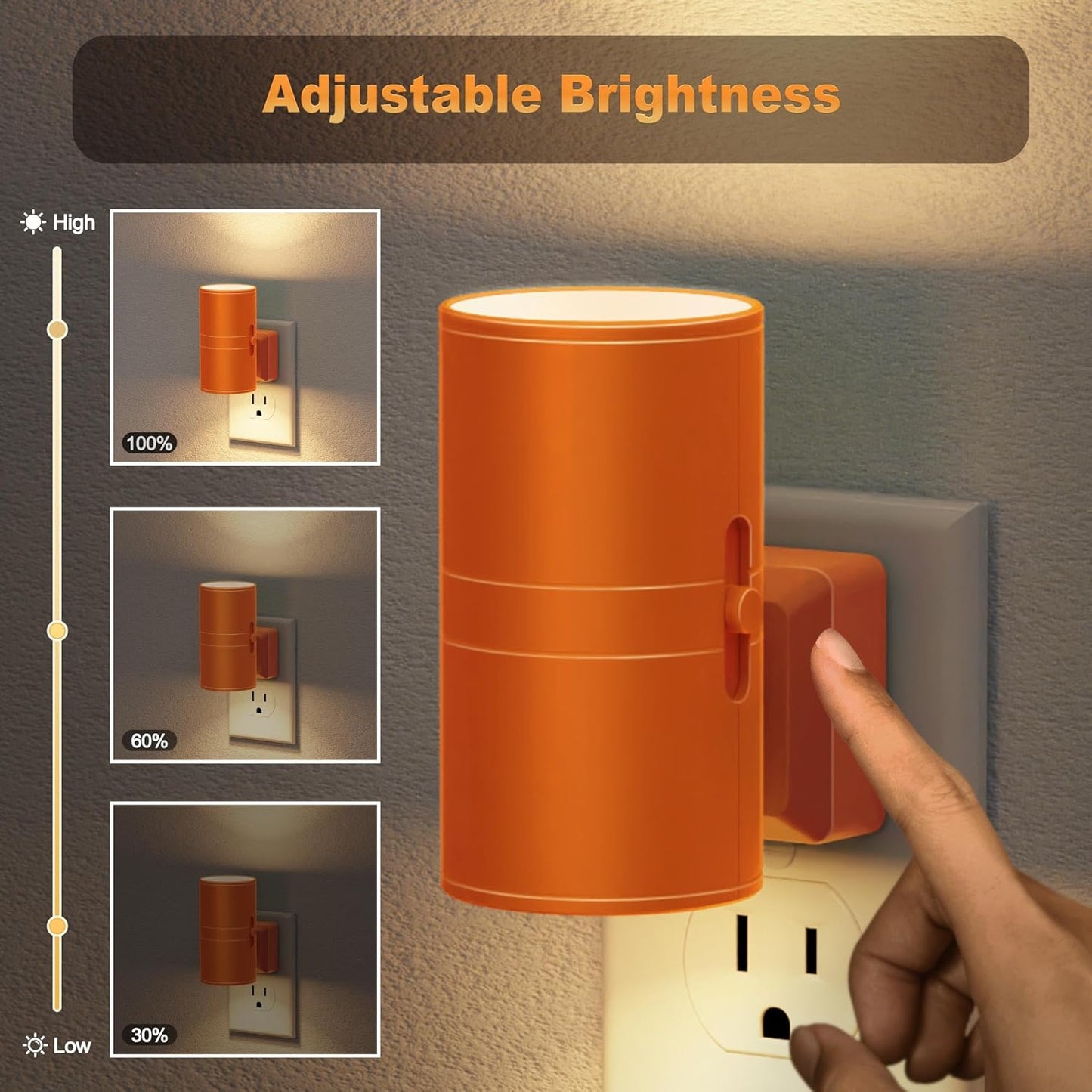 JandCase Night Lights Plug into Wall, Dimmable Night Light Plug in with Orange Shade, Modern Night Lights with Dusk to Dawn Sensor, Soft White 3000K, 0-100LM Nightlight for Hallway Bedroom, 2 Pack