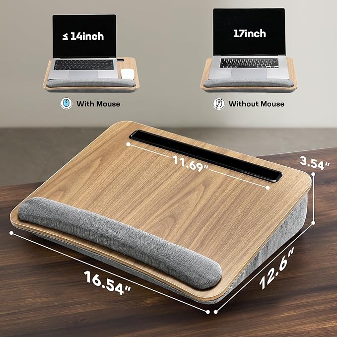 HUANUO Portable Lap Laptop Desk with Pillow Cushion, Fits up to 15.6 inch Laptop, with Anti-Slip Strip & Storage Function for Home Office Students Use as Computer Laptop Stand, Book Tablet