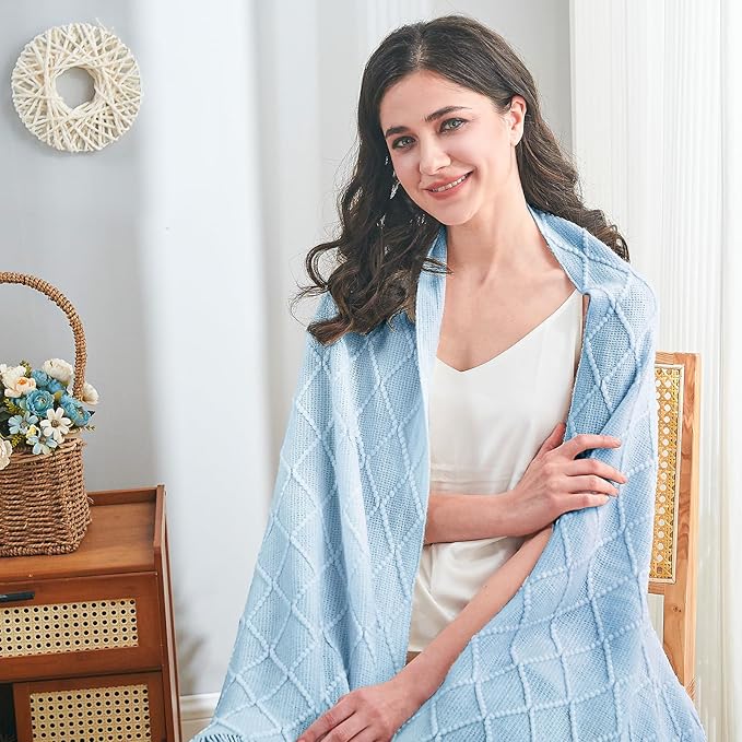 inhand Knitted Throw Blanket for Couch and Bed, Soft Living Room Home Decor Knitted Blanket with Tassel, Outdoor Lightweight Breathable Summer Blanket, Farmhouse Warm Woven Decorative, 50"x60"