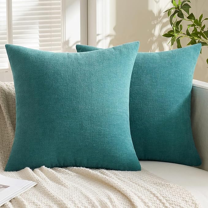 MIULEE Teal Couch Pillow Covers 20x20 Inch, Set of 2 Soft Chenille Decorative Square Throw Pillow Covers Farmhouse for Sofa Living Room Bed