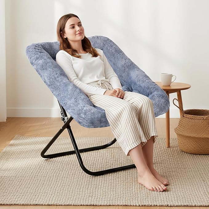 NEWBULIG Comfy Chair for Adults, Soft Faux Fur Foldable Lounge for Bedroom Living Room Dorm Rooms Flexible Reading Chair for Teens, Large Size, Square Shape