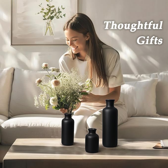 Resin 3 Piece Vase Set, Farmhouse Decor, Home Decorative Vase, Vases for Your Kitchen, Bedroom, Office, Living Room, Bathroom, & Shelf Centerpiece Table Decorations, Black