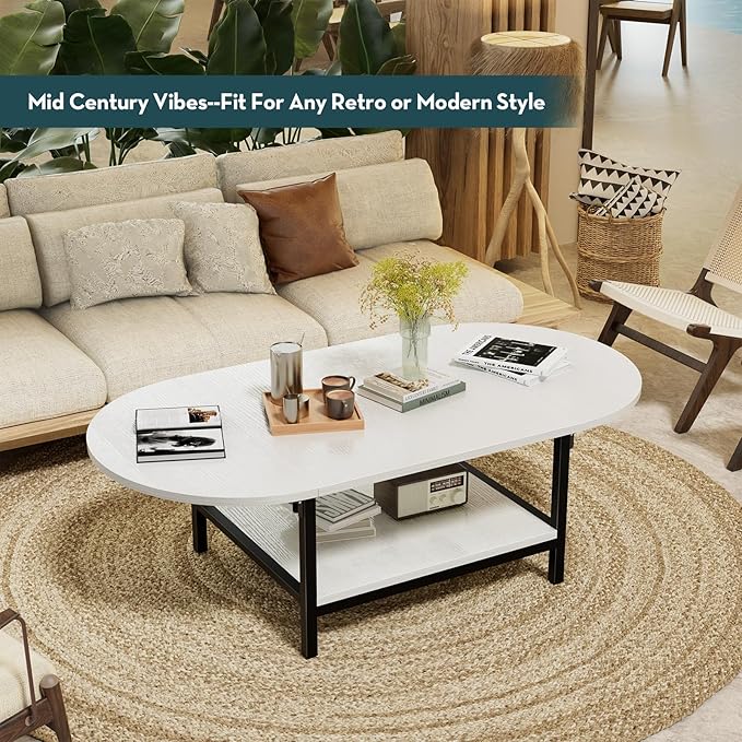 SAYGOER Modern Coffee Table White Extended Coffee Tables with Storage for Living Room 2-Tier Unique Center Table with Two Foldable Panel for Any Large or Small Space, All White