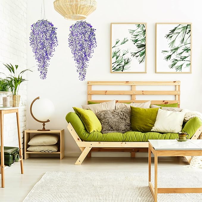 Fake Hanging Plants, 3pcs Faux Hanging Plants Purple, Artificial Plants Ferns Ivy Vine for Wall House Indoor Outdoor Room Home Decor