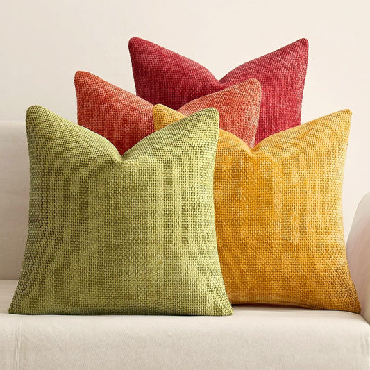 MIULEE Pack of 4 Fall Burnt Orange Couch Throw Pillow Covers 20x20 Inch Yellow Green Soft Decorative Chenille Pillows Farmhouse Accent Cushions for Boho Home Decor Spring Sofa Bedroom Living Room