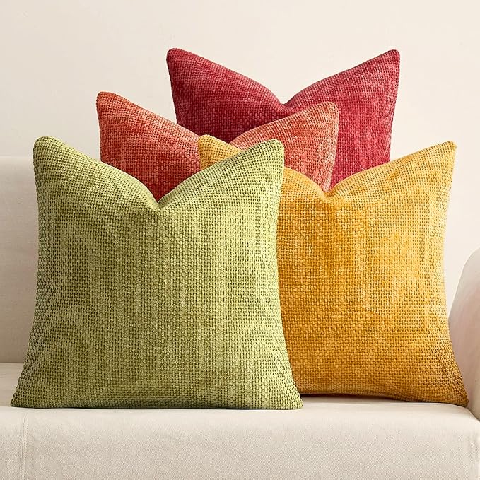 MIULEE Pack of 4 Burnt Orange Couch Throw Pillow Covers 16x16 Inch Yellow Green Soft Decorative Chenille Pillows Farmhouse Accent Cushions for Boho Home Decor Spring Sofa Bedroom Living Room