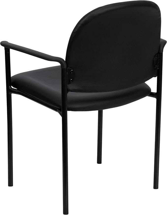 Flash Furniture Tiffany Side Reception Chair with Padded Armrests, Stackable Vinyl Waiting Room Chair for Commercial or Residential Use, Black