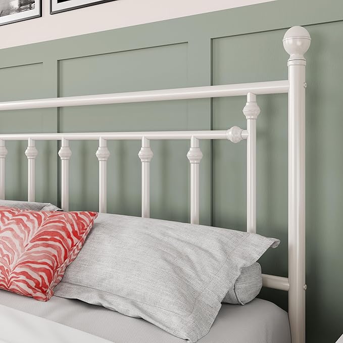 Allewie 14 Inch King Size Metal Platform Bed Frame with Victorian Vintage Headboard and Footboard/Mattress Foundation/Under Bed Storage/No Box Spring Needed/Easy Assembly/Noise Free/White