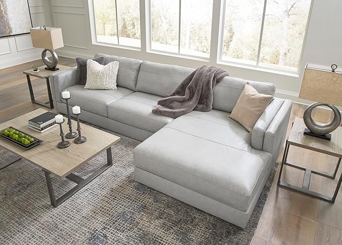 Signature Design by Ashley Amiata Modern L-Shaped Leather Match 2-Piece Sectional with Chaise, Light Gray