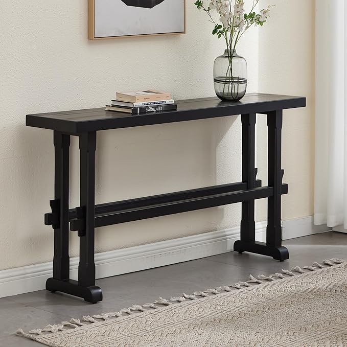 Narrow Entryway Table 59" Farmhouse Wood Long Skinny Console Table for Entryway Rustic Sofa Table for Living Room/Hallway/Reception/Bedroom, Black