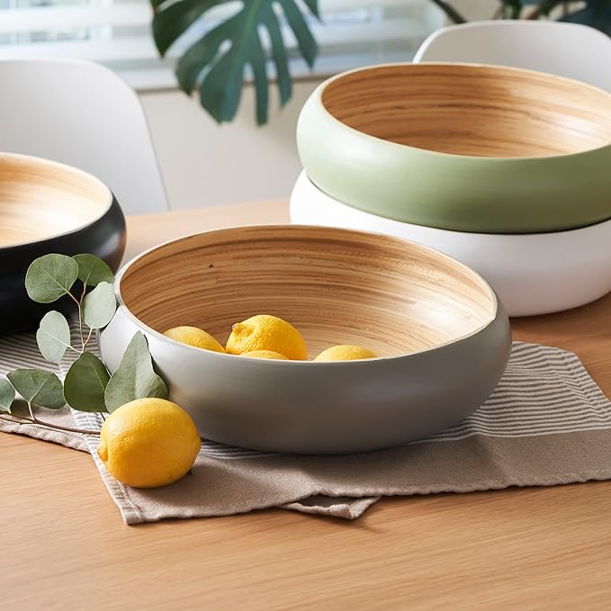 Fruit Bowl For Kitchen Counter, Decorative Bowl, Large Serving Bowl Or Fruit Basket For Kitchen Decor Spun Bamboo (Gray)