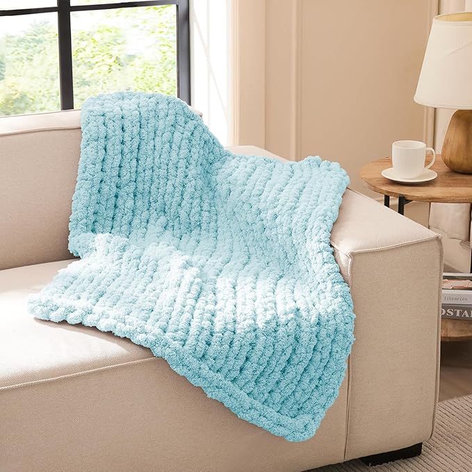 L'AGRATY Chunky Knit Blanket Throw - Soft Chenille Yarn Throw Blanket 30x40：Handmade Thick Cable Knit Crochet Blanket - Large Knit Blanket Chunky Rope Knot Throw Blanket for Couch Sofa Bed Home Decor