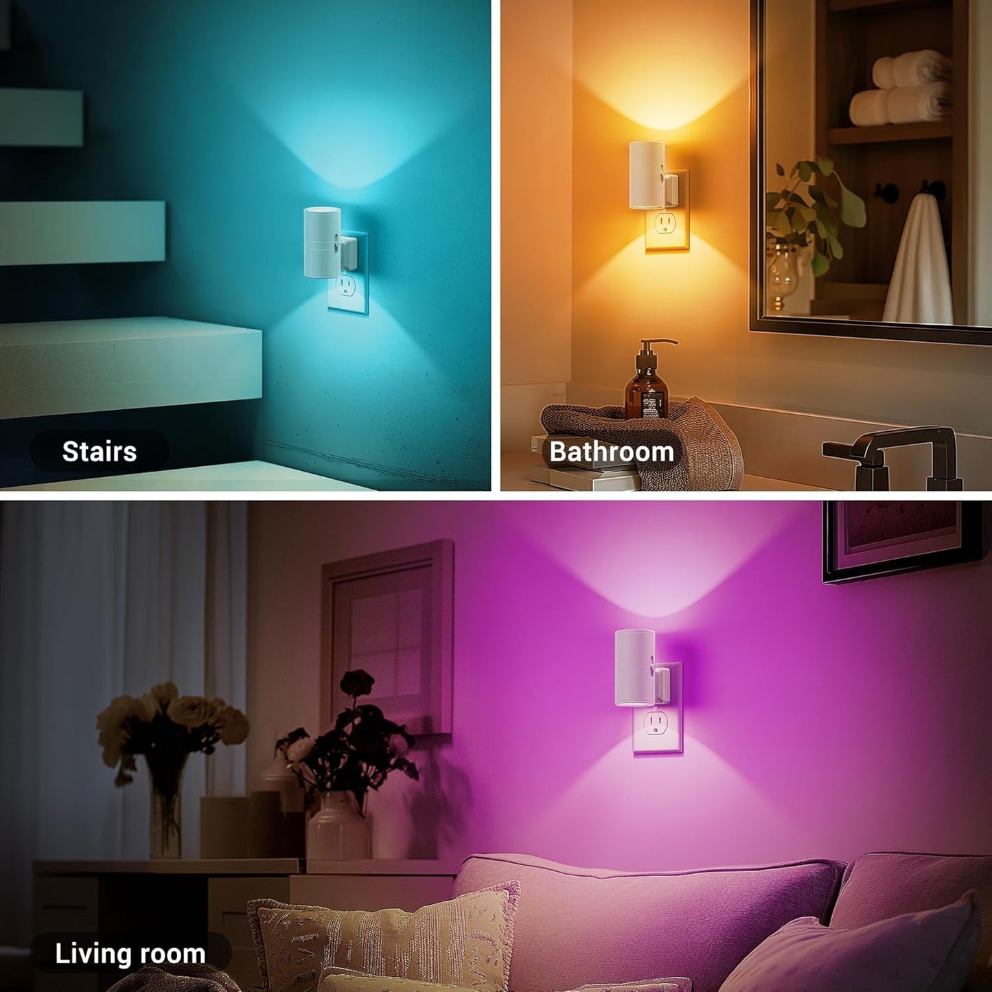 JandCase Color Night Light, LED Night Lights Plug into Wall, Color Changing Nightlight RGB with Light Sensor,Kids Gifts, Halloween, Christmas, Holiday, Hallway Bedroom Kids Room, 2 Pack