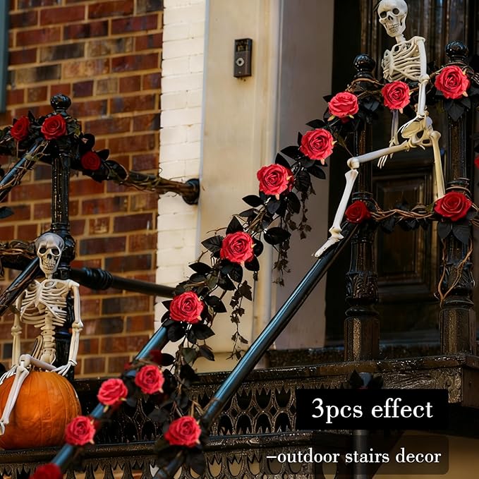 Felice Arts 2 Pack Artificial Burgundy Flower Head Garland Each 6.7FT Fake Rose Vine Hanging Rose Garland for Thanksgiving Day Door Stairs Table Centerpiece Arrangement Wall Decor