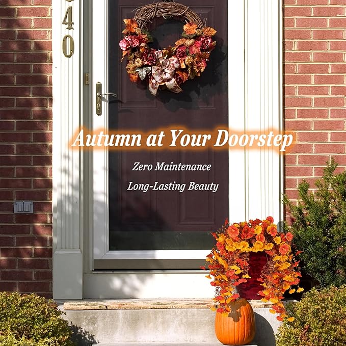 Fake Mums Morning Glory Hanging Flowers, 4 pcs Fall Faux Flowers for Outdoor Planters, Fake Mums for Yard Patio Lawn Garden, Real Touch Fake Flowers Fall Porch Decor, Autumn Floral Decor