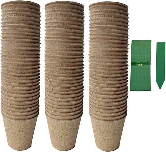 100 Pack 3 inches Biodegradable Seedling Peat Pots for Plants Seed Starter, Indoor Planting Cups for Seedlings with 100 Pack Plant Markers