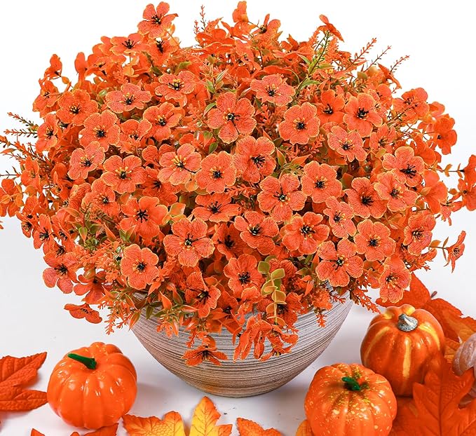 SHareconn 24 Bundles Artificial Fall Flowers for Outdoors Decoration, UV Resistant Silk Eucalyptus Lavender Faux Autumn Fake Plants for Outside Indoor Garden Yard Porch Home Decor, Autumn Colours