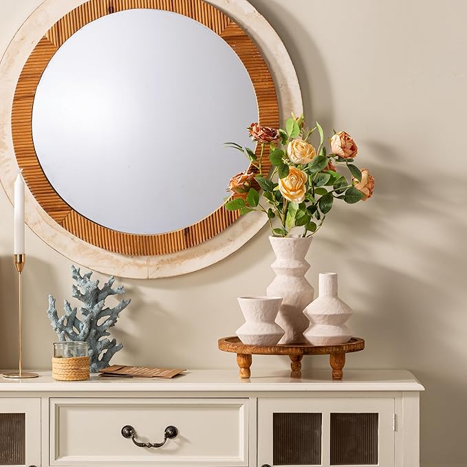 Ceramic Vase Home Table Decor - White Flower Vase Set of 3 Living Room Kitchen Decorations Farmhouse Modern Rustic Vases Decorative Centerpiece for Shelf Bedroom Office Bathroom Dining Coffee Desk