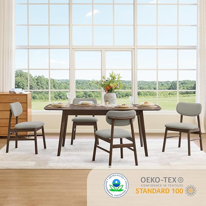 CHITA Upholstered Dining Chairs Set of 2, Mid Century Modern Kitchen & Dining Room Chairs, Solid Wood Frame in Walnut, Chenille Fabric in Silver (Gray)