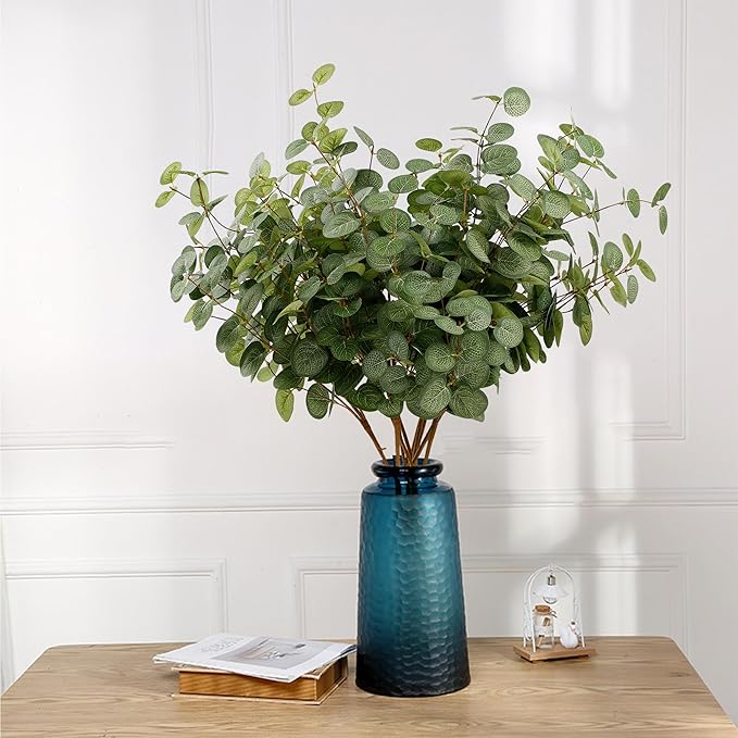 6 Bunches Artificial Eucalyptus Stems 24" Faux Eucalyptus Leaves Branches Silk Fake Green Foliage Artificial Plants Greenery for Flower Arrangement Home Wedding Party Decoration