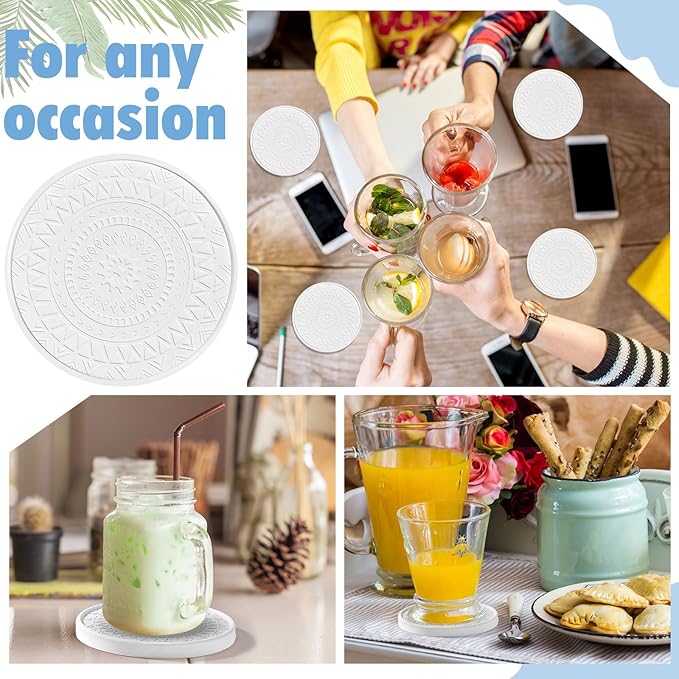 Photect Diatomaceous Earth Coasters Set with Holder Absorbent Stone Drink Coasters Instant Drying Tray for Tabletop Protection Home Decoration Housewarming Gift(White,6 Pcs)