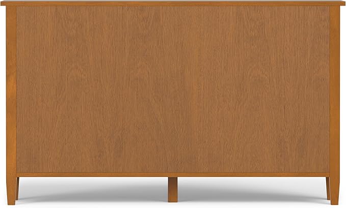 SIMPLIHOME Warm Shaker Console Table - 57 Inch Wide Solid Wood Sofa Table in Light Golden Brown, Transitional Bookcase for Entryway or Living Room with 8 Open Storage Cubbies and Square Tapered Legs