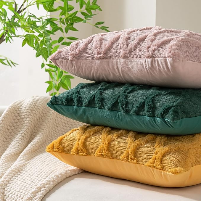 Set of 2 Soft Moroccan Throw Pillow Covers 22x22 Inch Plush Boho Decorative Pillow Cover Accent Cushion Case for Couch Sofa Bed, Dark Green