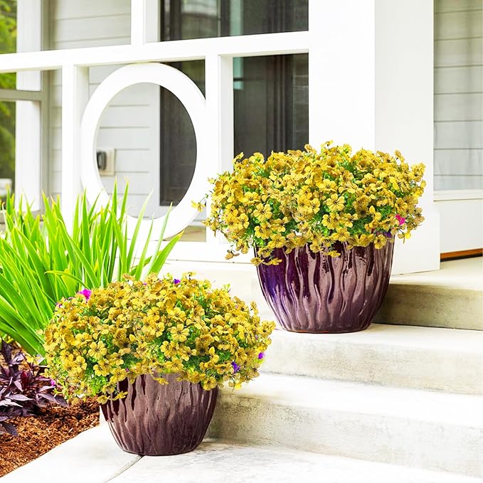 24 Bundles Artificial Flowers for Outdoors & Indoors – UV Resistant Faux Plastic Plants for Garden, Patio, Porch, Window Box, Home Decor – Lush & Vibrant Fake Flowers, Yellow