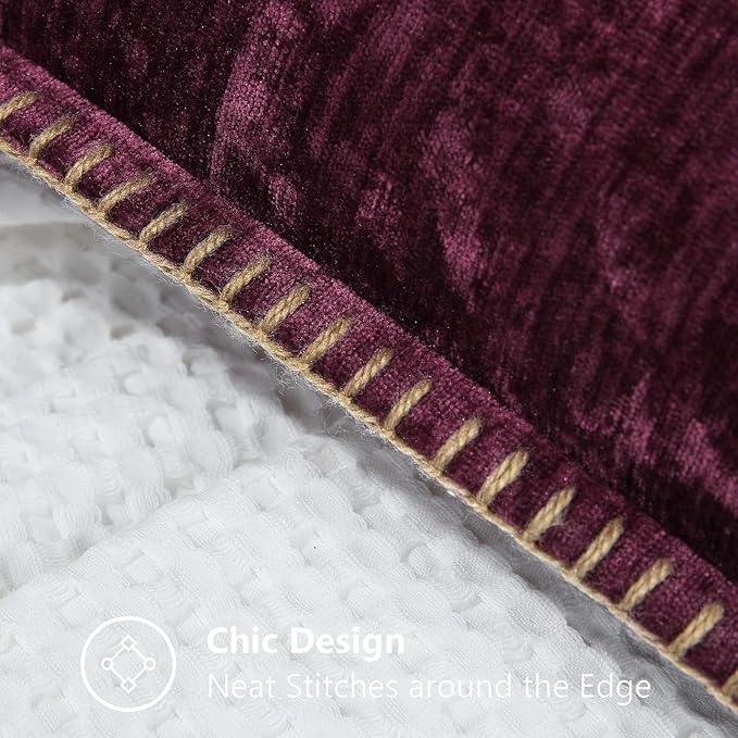 decorUhome Chenille Soft Throw Pillow Covers 22x22 Set of 2, Farmhouse Velvet Neutral Decorative Euro Pillow Covers with Stitched Edge for Couch Sofa Bed Home Decor, Rhododendron