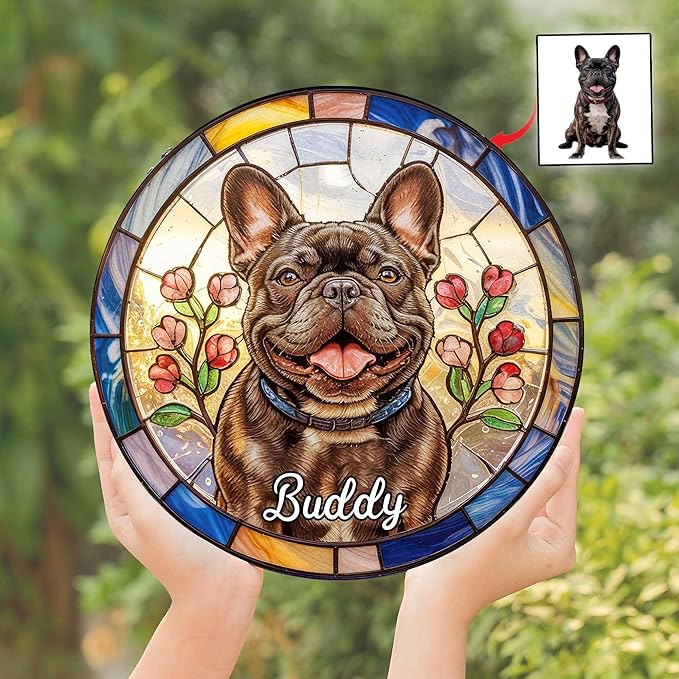 Custom Photo Dog Memorial Suncatcher, Custom Name Image Pet Suncatcher, Pet Loss Suncatcher, Stained Glass Light Catcher, Dog Memorial Ornament Loss of Pet Sympathy Gift