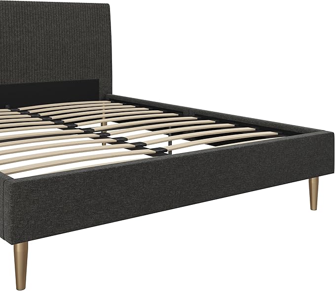Mr. Kate Daphne Upholstered Queen Bed Frame with Headboard, Modern Platform Queen Bed Frame, Dark Gray Linen
