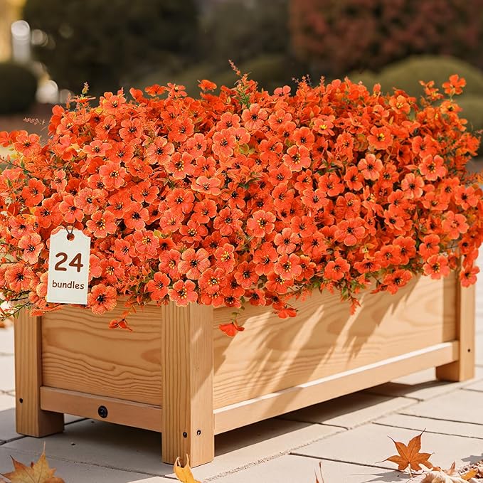 SHareconn 24 Bundles Artificial Fall Flowers for Outdoors Decoration, UV Resistant Silk Eucalyptus Lavender Faux Autumn Fake Plants for Outside Indoor Garden Yard Porch Home Decor, Autumn Colours