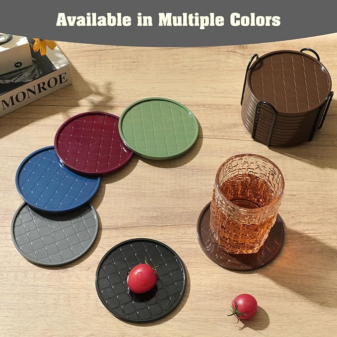 Coasters,Drink Coasters Set of 8 with Holder (Gray, 12pcs)