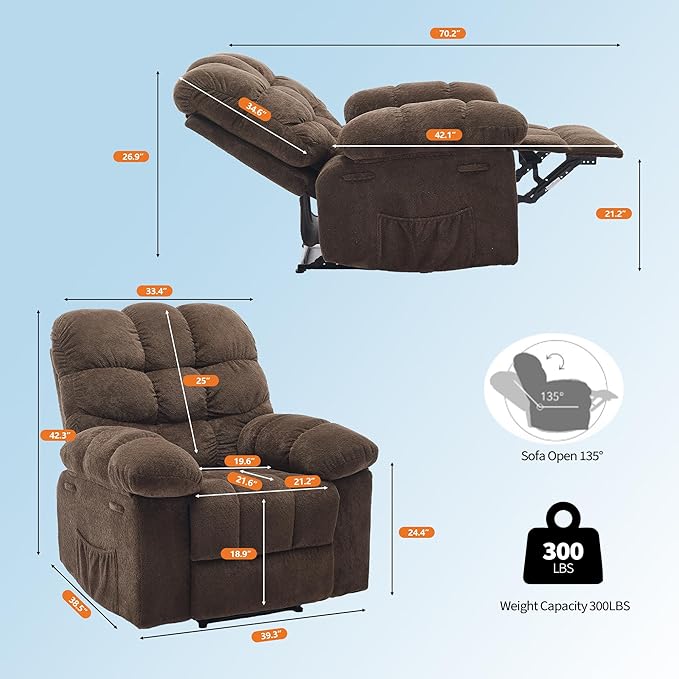 Oversized Swivel Rocker Recliner Chair for Adult, Ergonomic Nursery 150° Recliner Chair with Footrest,Extra Wide Manual Recliners,Upholstery Overstuffed Soft Rocking Sofa Chair,Brown