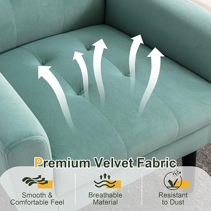NicBex Modern Accent Chair for Living Room Upholstered Foam Filled Living Room Chairs with Metal Legs Velvet Cozy Lounge Armchair for Living Room Bedroom,Mint Green