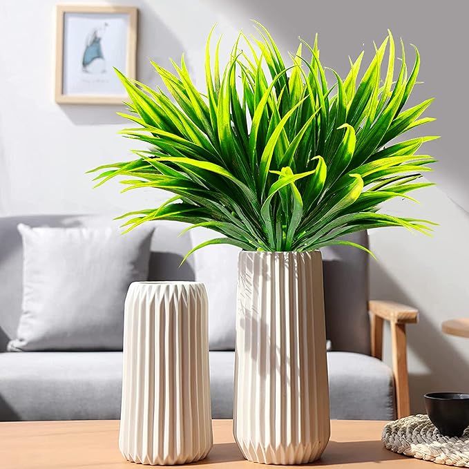 8 Pcs Outdoor Fake Plants UV Resistant Artificial Tropical Plants Flowers Faux Garden Grass Plants Décor Fall Winter Summer Planters Patio Front Door Porch Plastic Bushes & Shrubs Decoration