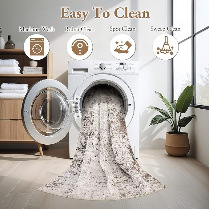 Area Rugs for Living Room: 6x9 Large Soft Washable Rug Modern Abstract Non-Slip Backing Stain Resistant Carpet for Bedroom Dining Room or Home Office Home Decor - Dark Brown