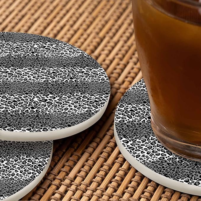 Repeating Leopard Spots Drink Coaster Cheetah Skin Pattern Leo Dots Design Beautiful Home Decor Diatomite Heat-Resistant Diatomite 4 Inch for Cold Drinks Wine Mugs Cups