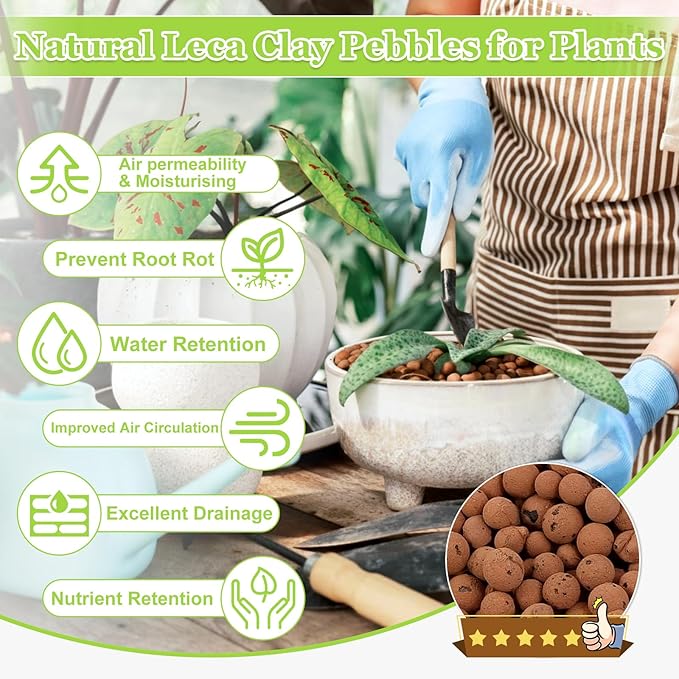 4 LBS Natural Leca Clay Pebbles for Plants- 4-16mm Expanded Clay Leca Balls for Indoor Plants, Hydroton Clay Pebbles for Plants Hydroponic & Aquaponics Growing, Orchids, Drainage, Terrarium