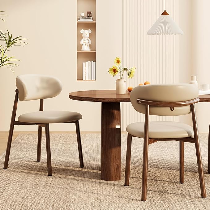 Kitchen Dining Chairs Set of 2 Modern Upholstered Dining Room Chair with Metal Legs, Walnut Leg/Khaki