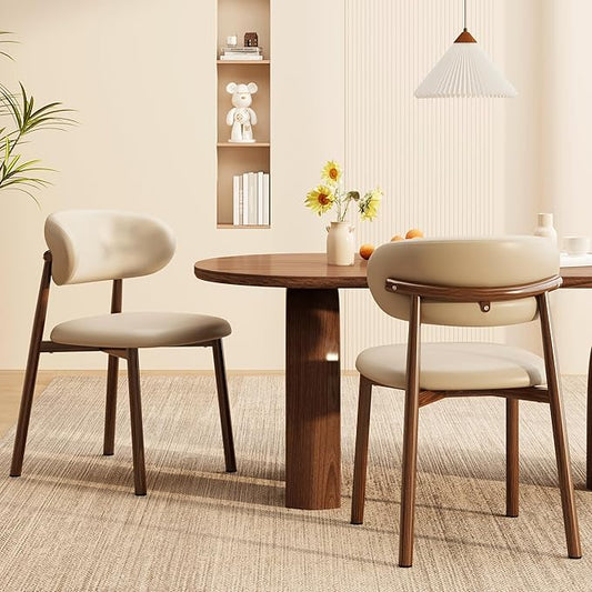 Kitchen Dining Chairs Set of 2 Modern Upholstered Dining Room Chair with Metal Legs, Walnut Leg/Khaki