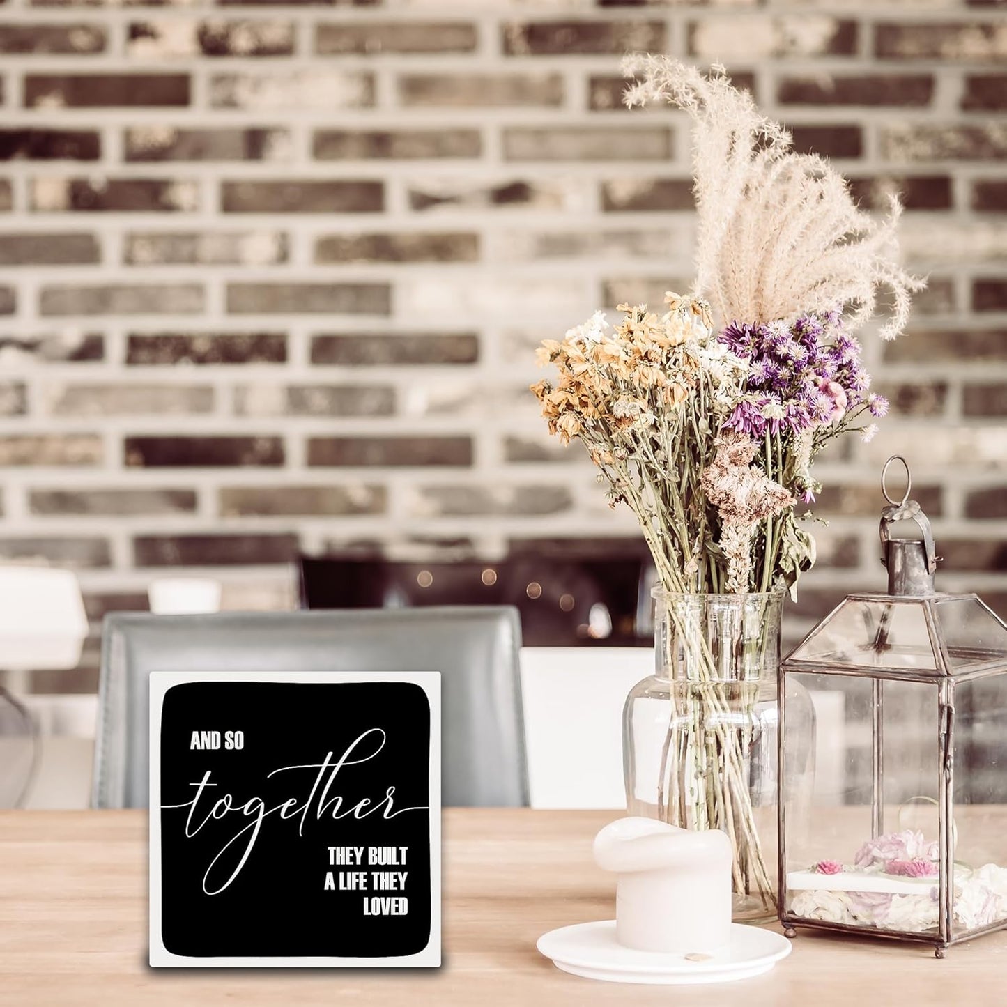 And So Together They Built A Life They Loved Wooden Block Plaque - Black Tabletop Sign Decor For Friend Family-5"x5" Bedroom Living Room Wood Block-Funny Desk Gifts Favors & Supplies - A22