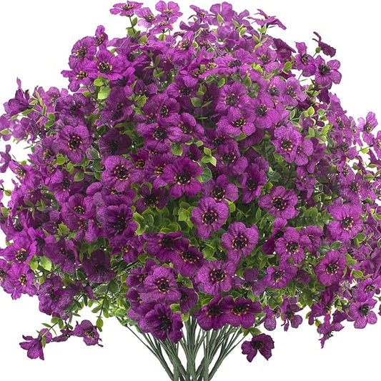 Artificial Fake Flowers for Outdoor Spring Decoration, 16 Bundles Faux Silk Colorful UV Resistant Realistic for Outside Porch Patio Home Yard Garden Planters Pots Window Box (Light Purple)