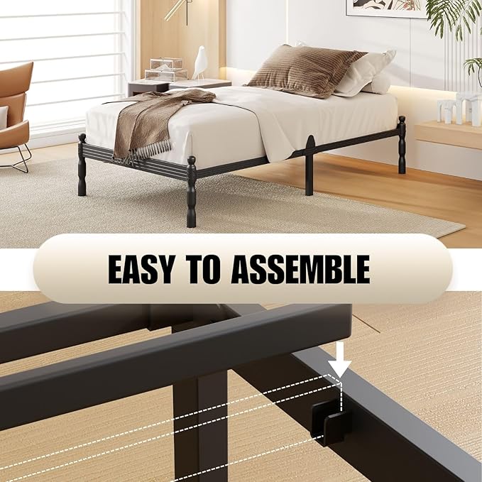 12 Inch Twin XL Bed Frame Keep Mattress from Sliding, Twin XL Size Platform Bed Frames No Box Spring Needed, Heavy Duty Metal Bedframe, Non-Slip, Easy Assembly