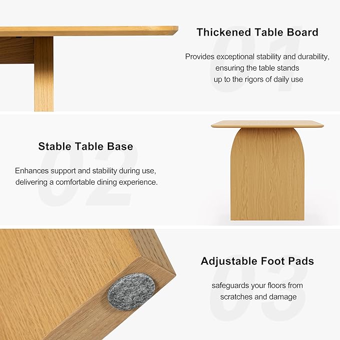 Casaphoria 67" Dining Table, Modern Kitchen Table for 4-6, Farmhouse Style with Rectangular Top & Arched Legs, Easy Assembly for Living Room, Kitchen, Bar, Oak