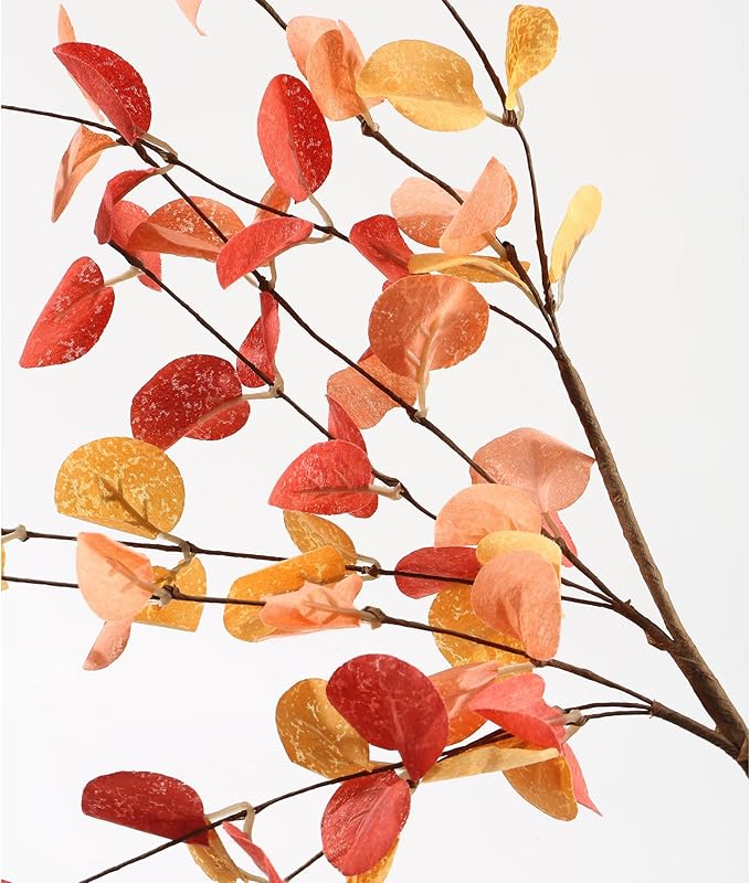 5 Bunches Artificial Fall Eucalyptus Stems Leaves, 24" Autumn Faux Eucalyptus Plant Fake Silk Foliage Artificial Flowers for Autumn Decorations, Floral Arrangement,Thanksgiving Halloween Décor
