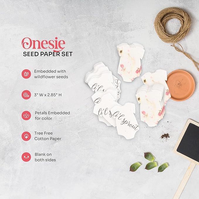 Set of 24 Onesie – Plantable Seed Paper Embedded with Wildflower Seeds for Bridal Shower, Wedding Gift, Birthday, & Other Milestone Celebrations